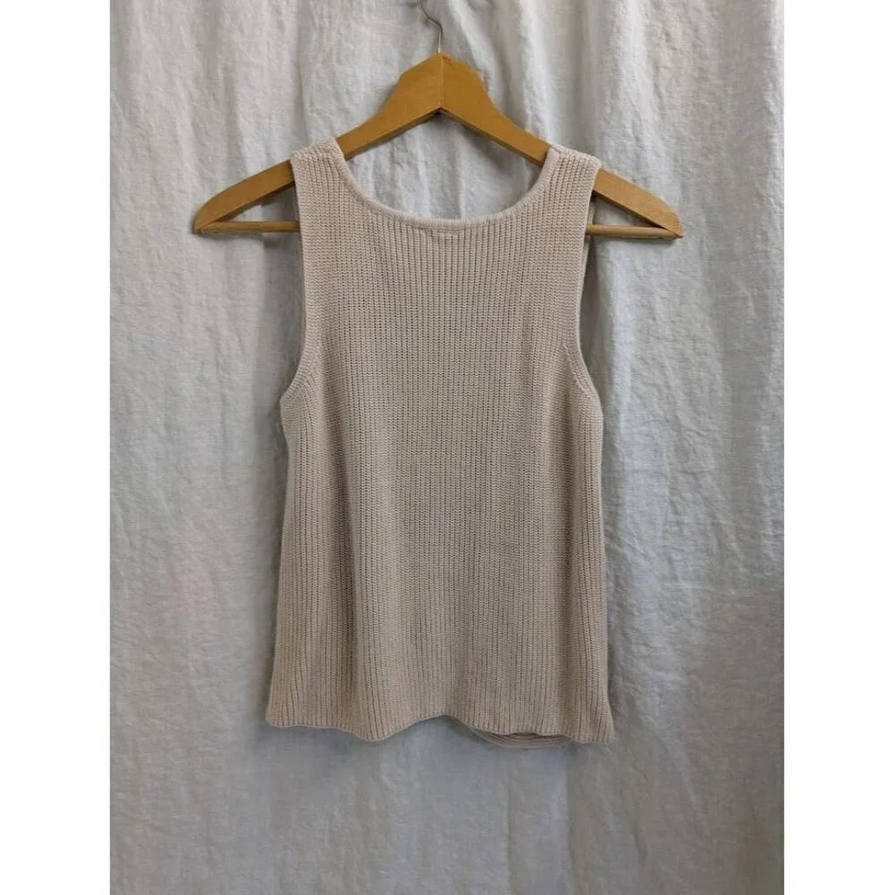 Alga v neck knit sweater tank with knotted front | tan women's size Medium A2 - Picture 6 of 8